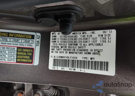 2013 Honda Cr-V Ex-L из США, поврежденный, VIN 5J6RM4H74DL074508